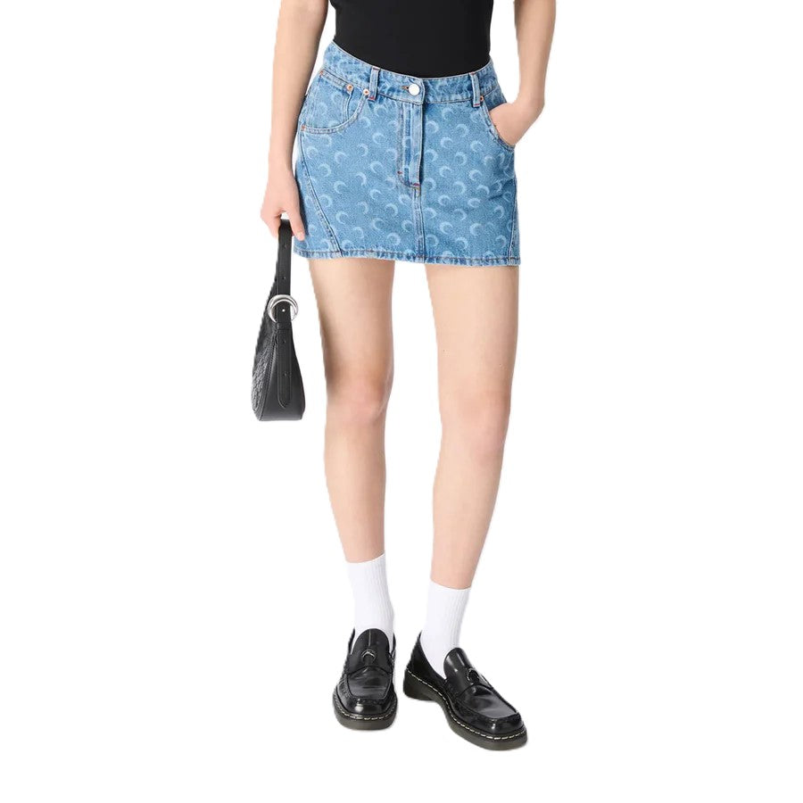 MOON LASER DENIM MINI SKIRT