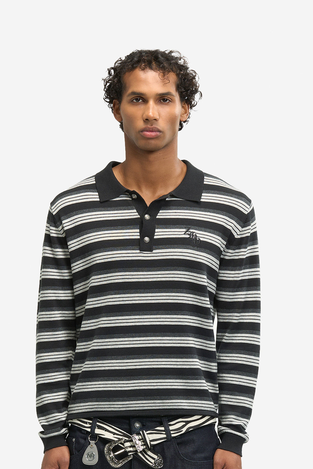 ZHYRO Knitted Striped L/S Polo Black